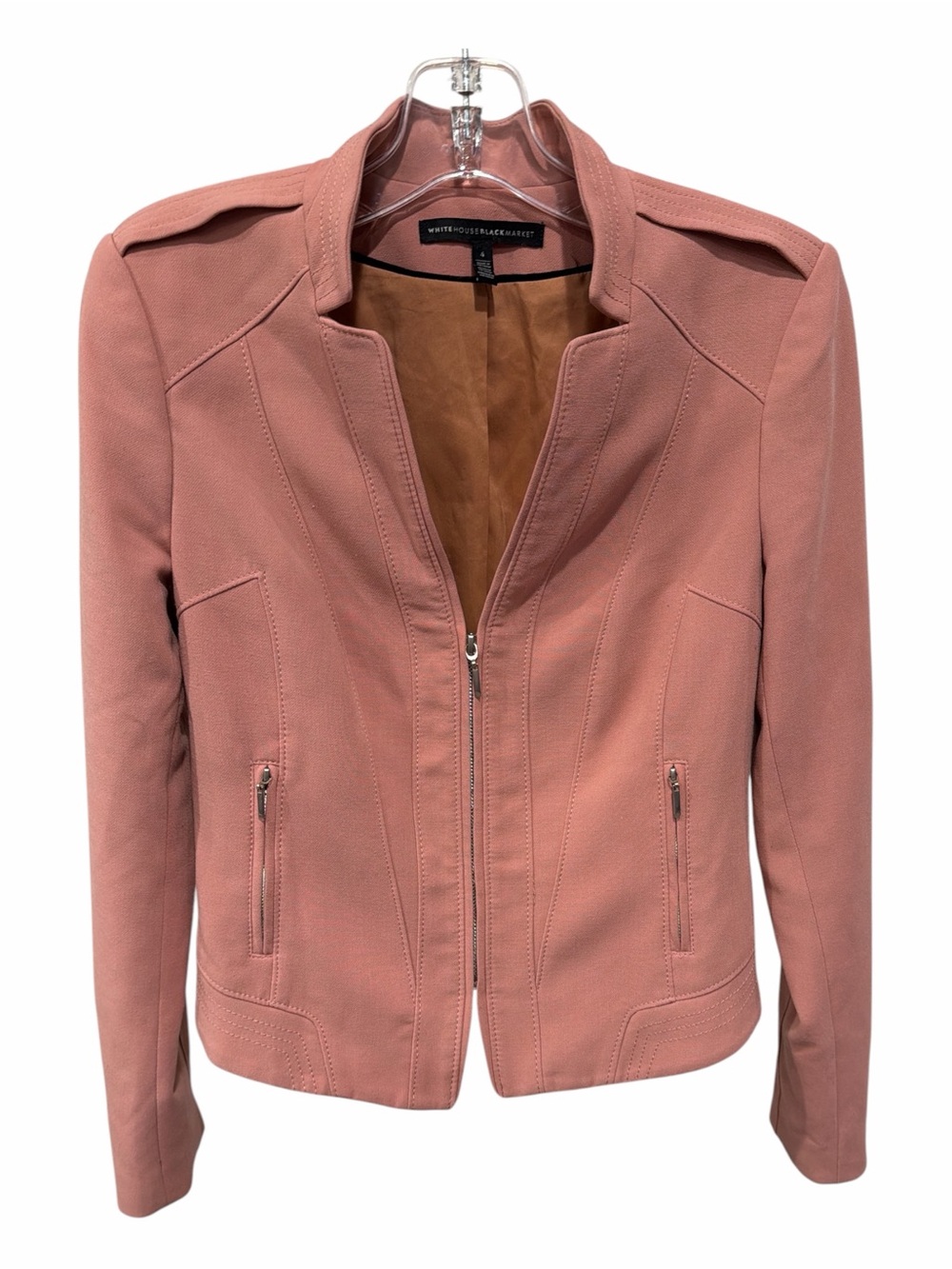 White House Black Market Moto Jacket Size 4 Dusty Rose Blush Pink Zip Stretch - Picture 2 of 7